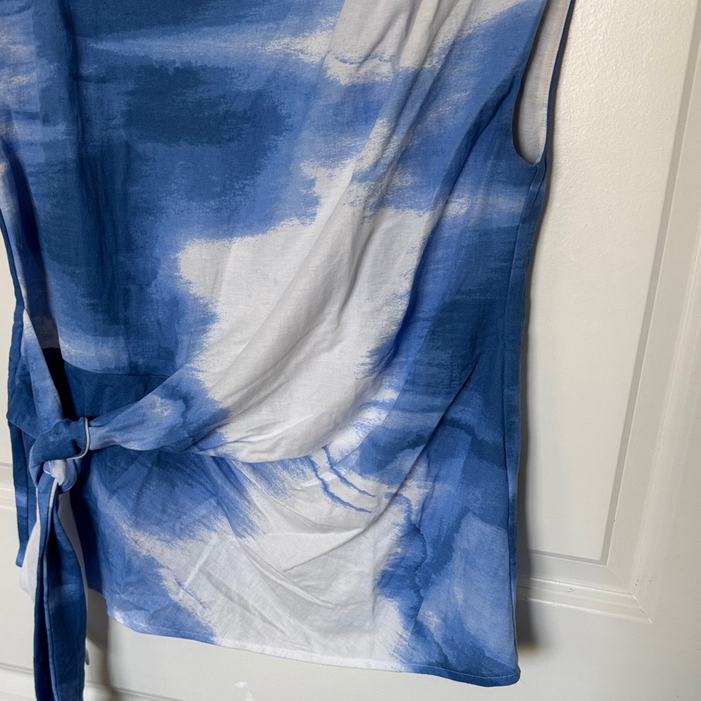 Alfani Blue and White Tie-Front Blouse - Picture 3 of 7